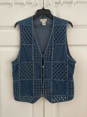 Vintage 90s Van Heusen Patchwork Denim Vest - Lattice & Quilted Detail